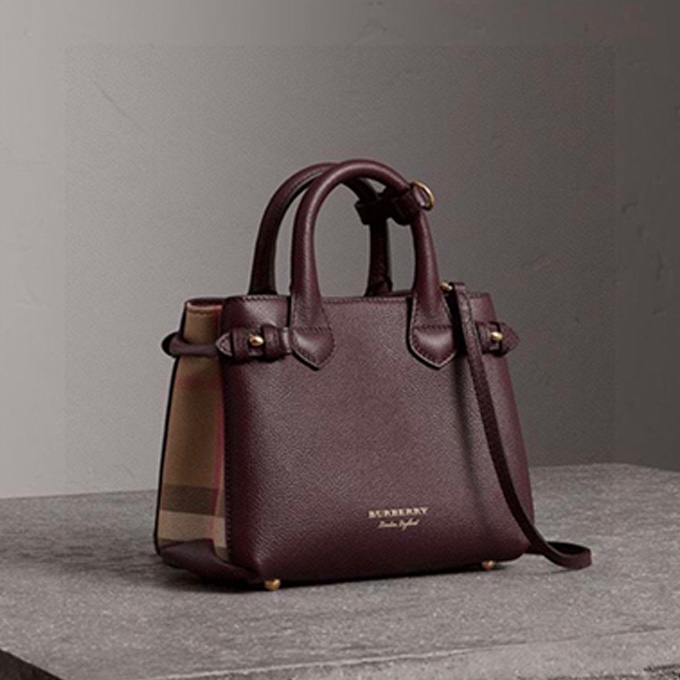 burberry mini burgundy full leather the banner hand tote bag